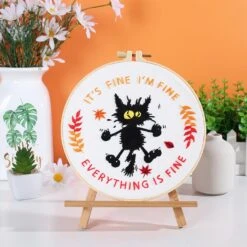 Louise Maelys Cute Cat Embroidery Kits For Beginners With Funny Animal Pattern,Adults Starter Cross Stitch Kit DIY Needlepoint Everything Is Fine -Michaels Stores 273728521270960 2