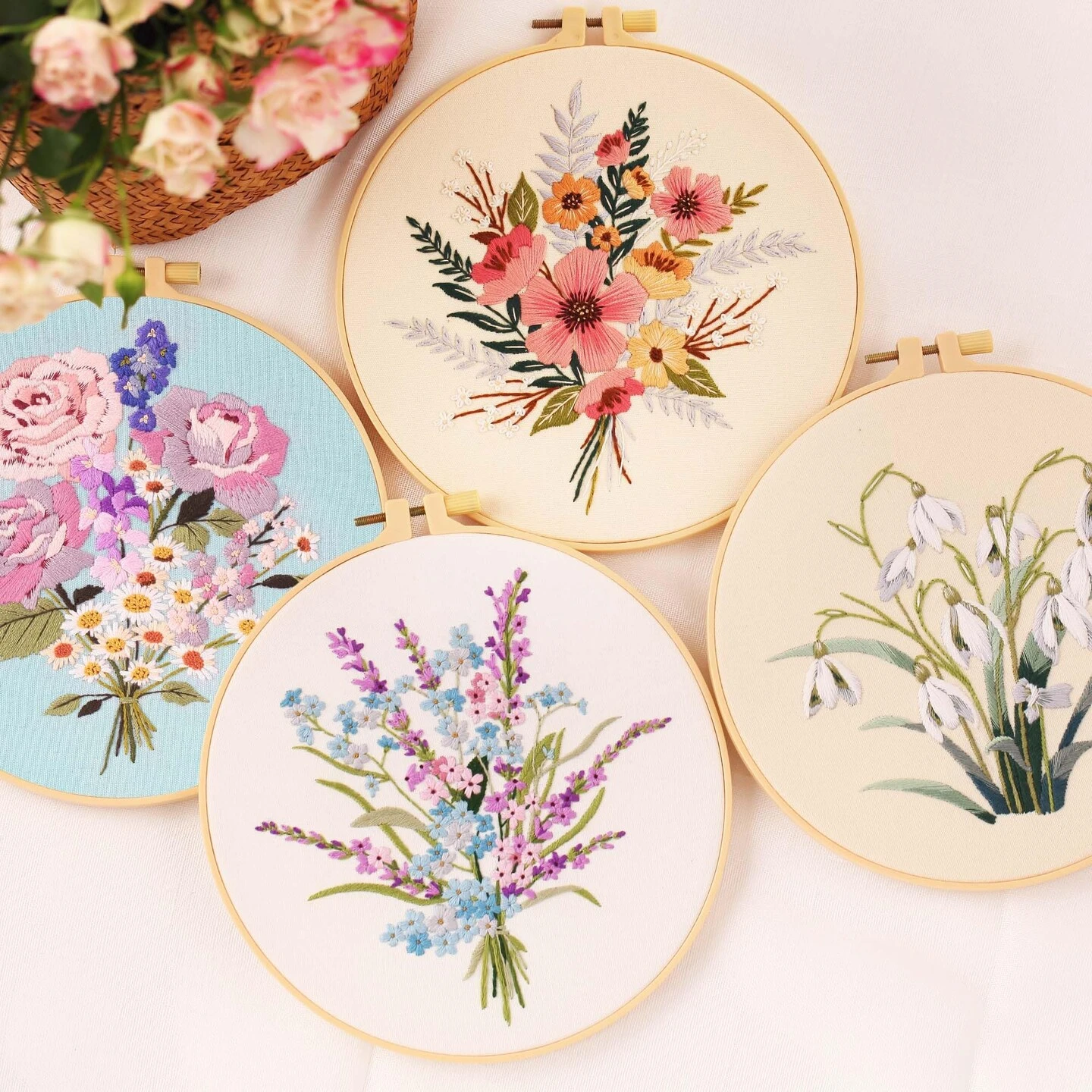 REEWISLY 4pcs Of Embroidery Kit With Patterns And Instructions, DIY Adult Beginner Cross Stitch Kits, Including 2 Plastic Embroidery Rings, 1 Pair Of Scissors, Colored Threads And Needles 4 REEWISLY 4pcs Of Embroidery Kit With Patterns And Instructions, DIY Adult Beginner Cross Stitch Kits, Including 2 Plastic Embroidery Rings, 1 Pair Of Scissors, Colored Threads And Needles - Image 2