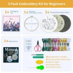 3 Pack Beginner Embroidery Kits, DIY Starter Set With Stamped Flower Designs, Embroidery Hoop, Colorful Threads, Tools 25 3 Pack Beginner Embroidery Kits, DIY Starter Set With Stamped Flower Designs, Embroidery Hoop, Colorful Threads, Tools -Michaels Stores 288017473590960