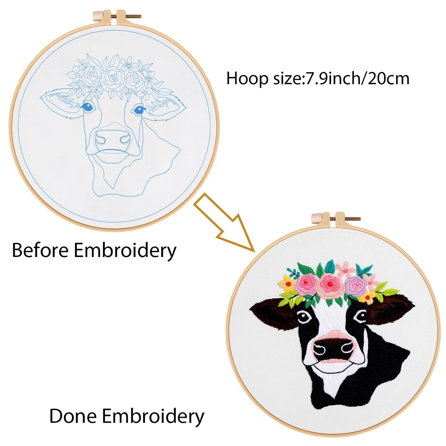 Louise Maelys Cow Beginners Embroidery Kits,Cross Stitch Starter Kit For Adults With Embroidery Cloth Hoop Needles Instruction And Threads 14 Louise Maelys Cow Beginners Embroidery Kits,Cross Stitch Starter Kit For Adults With Embroidery Cloth Hoop Needles Instruction And Threads - Image 12