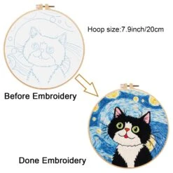 Louise Maelys Cat Starry Sky Embroidery Kits For Beginners With Floral Pattern,Adults Starter Cross Stitch Kit DIY Needlepoint -Michaels Stores 289266844726960