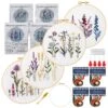 Maydear 4 Sets Embroidery Kit Punch Needle Kit,Embroidery Kit For Beginners Adults Cross Stitch Kits With Embroidery Hoop And Instructions, Hand Embroidery Starter Kit (Embroidery Kit Flowers)