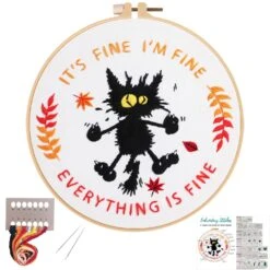 Louise Maelys Cute Cat Embroidery Kits For Beginners With Funny Animal Pattern,Adults Starter Cross Stitch Kit DIY Needlepoint Everything Is Fine -Michaels Stores 289267712947888 1