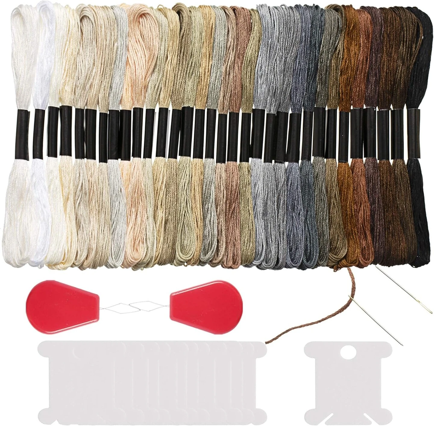 32 Skeins Black To White Gradient Grey Brown Embroidery Floss, Cross Stitch Threads Friendship Bracelets Floss With 12 Floss Bobbins, 2 Embroidery Needles And Needle Threader 7 32 Skeins Black To White Gradient Grey Brown Embroidery Floss, Cross Stitch Threads Friendship Bracelets Floss With 12 Floss Bobbins, 2 Embroidery Needles And Needle Threader - Image 6