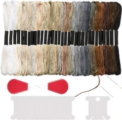 32 Skeins Black To White Gradient Grey Brown Embroidery Floss, Cross Stitch Threads Friendship Bracelets Floss With 12 Floss Bobbins, 2 Embroidery Needles And Needle Threader