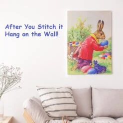 Vintage Easter Bunny Hiding Eggs Counted Cross Stitch Pattern -Michaels Stores 292599099313