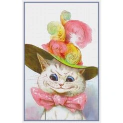 Louis Wain's White Kitty Cat With Fancy Hat Counted Cross Stitch Chart Pattern -Michaels Stores 292649058225 1