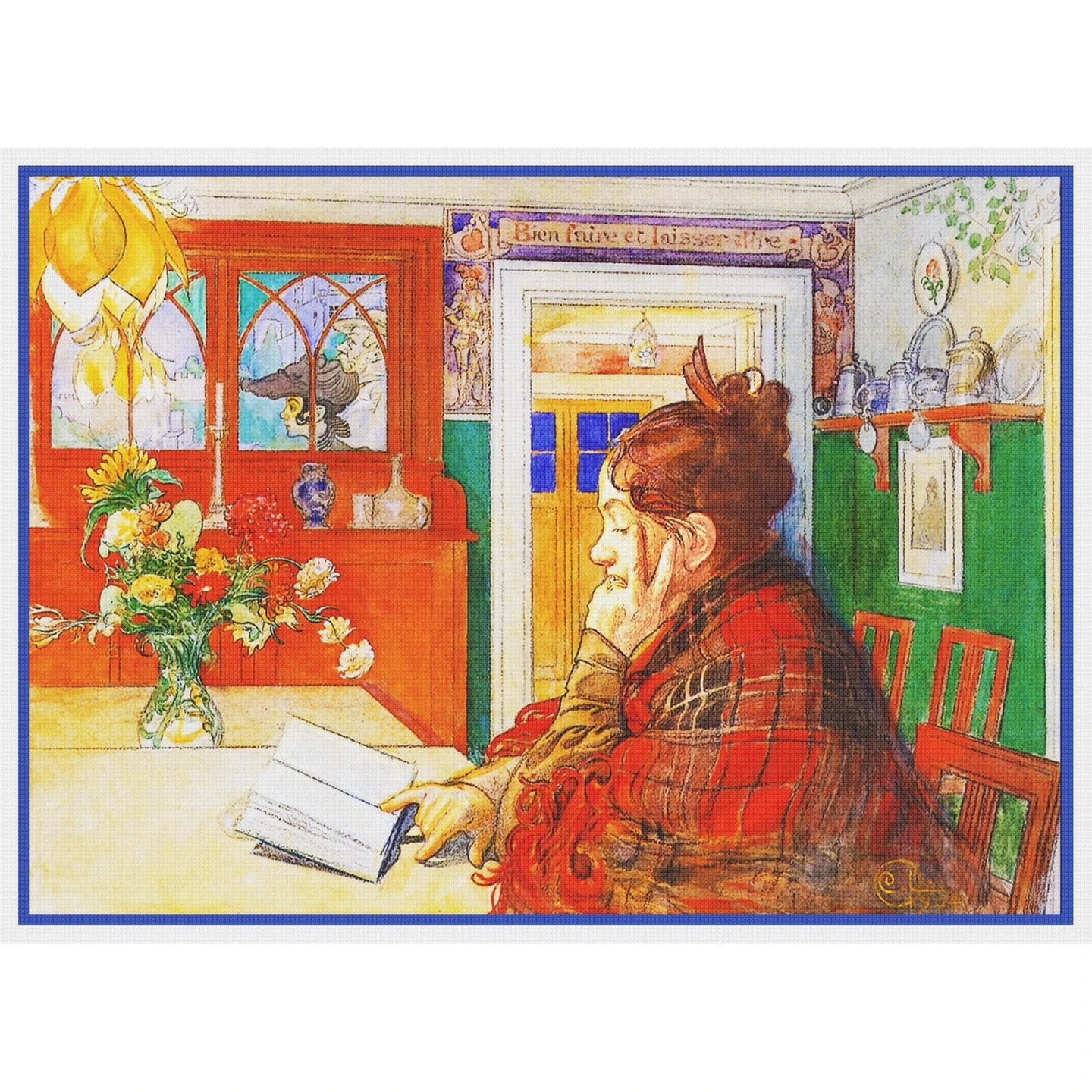 Swedish Artist Carl Larsson's Karin Reading Counted Cross Stitch Chart Pattern 4 Swedish Artist Carl Larsson's Karin Reading Counted Cross Stitch Chart Pattern - Image 2