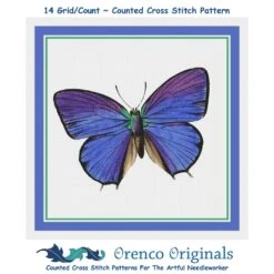 Colorful Lavender Butterfly Counted Cross Stitch Chart Pattern