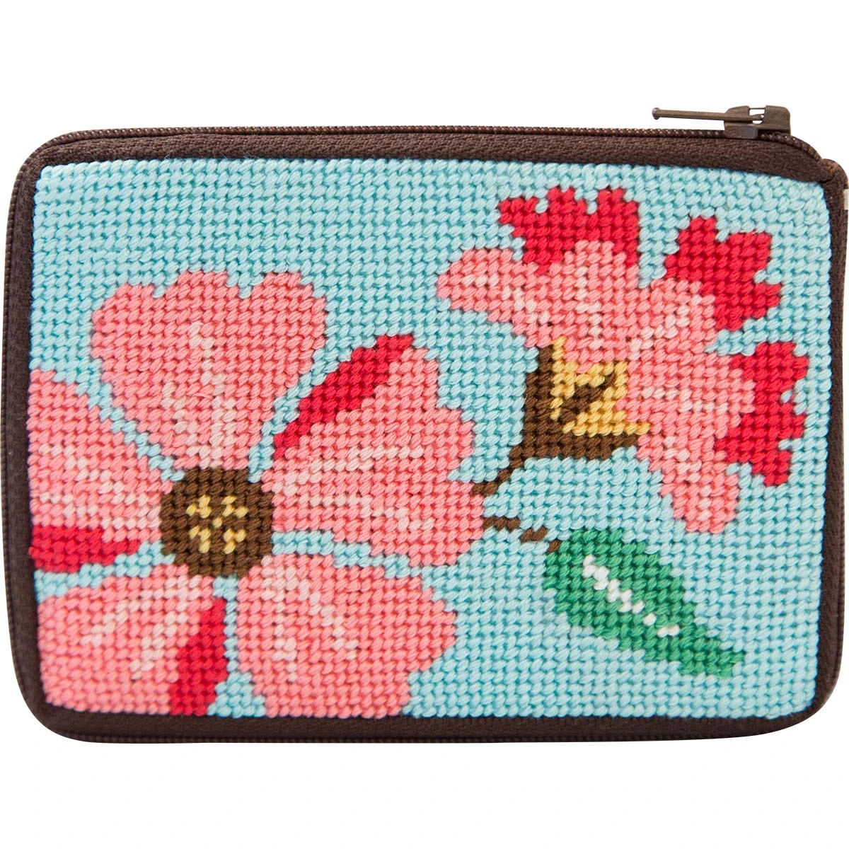 Pink Flowers Needlepoint Coin Purse Kit-- Stitch & Zip Multicolor 4 Pink Flowers Needlepoint Coin Purse Kit-- Stitch & Zip Multicolor - Image 2