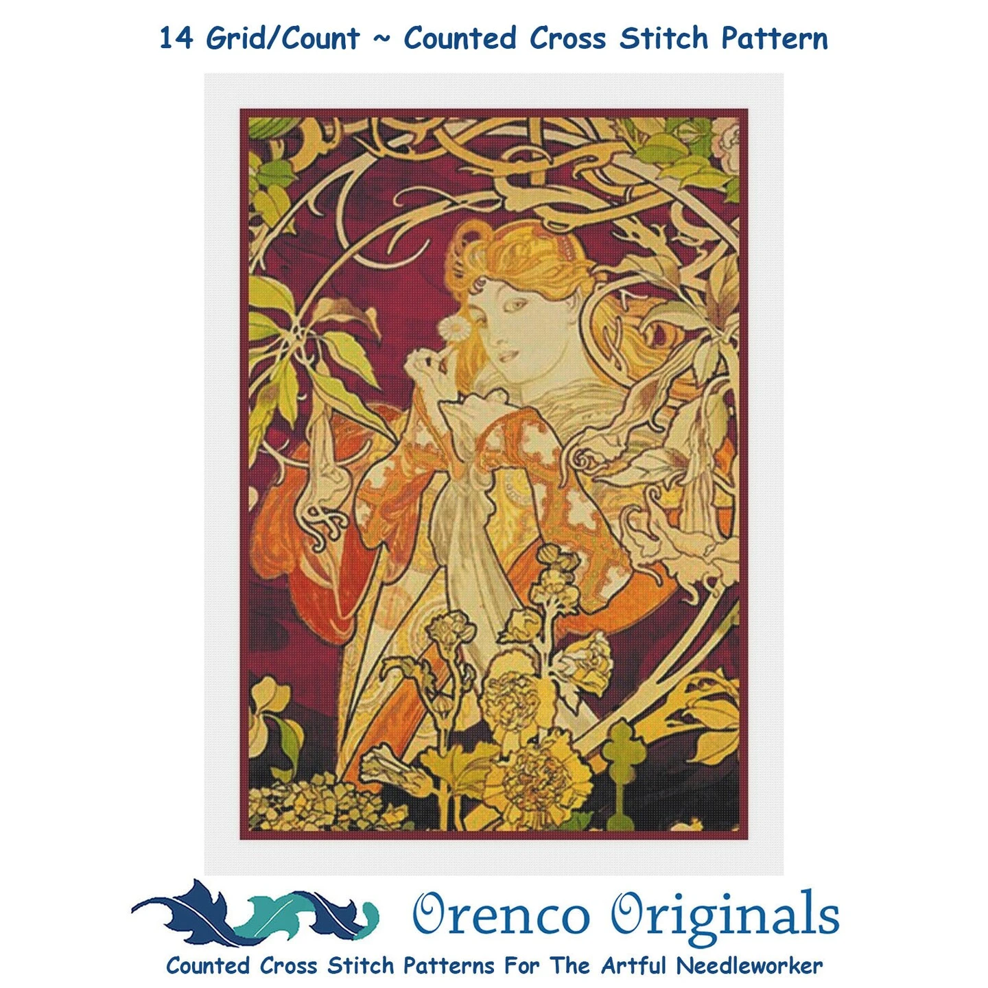 Art Nouveau Alphonse Mucha Purple Ivy Poster Counted Cross Stitch Chart Pattern 3 Art Nouveau Alphonse Mucha Purple Ivy Poster Counted Cross Stitch Chart Pattern