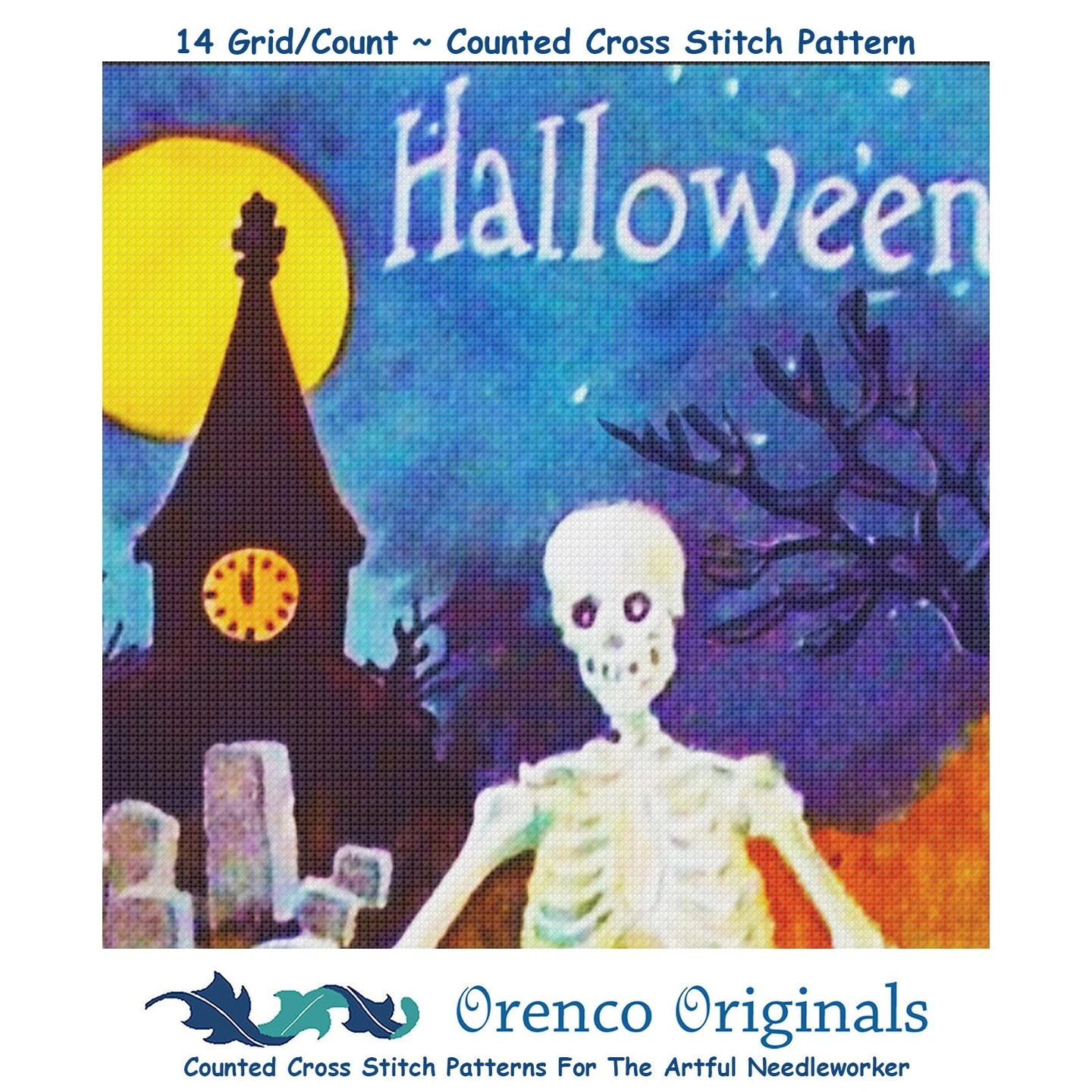 Halloween Skeleton Full Moon Detail Counted Cross Stitch Pattern 8 Halloween Skeleton Full Moon Detail Counted Cross Stitch Pattern - Image 6