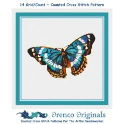 Colorful Sky Blue Tan And Black Butterfly Counted Cross Stitch Pattern