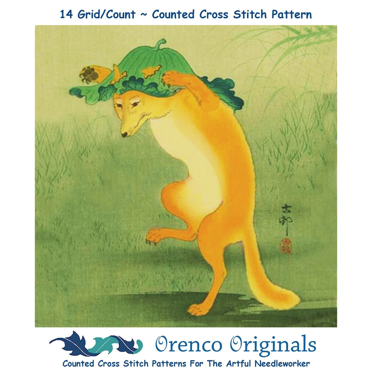 Japanese Ohara Shoson's The Dancing Fox Detail Square Counted Cross Stitch Pattern 8 Japanese Ohara Shoson's The Dancing Fox Detail Square Counted Cross Stitch Pattern - Image 6