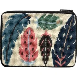 Stitch & Zip Needlepoint Coin Purse Kit- Feathers Multicolor