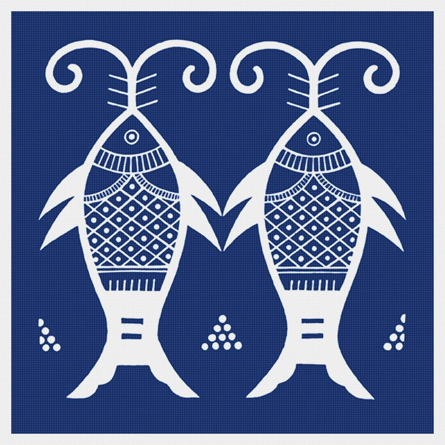 Asian Indigo 2 Fish Folk Art Design *2 DMC Colors* Counted Cross Stitch Pattern 4 Asian Indigo 2 Fish Folk Art Design *2 DMC Colors* Counted Cross Stitch Pattern - Image 2