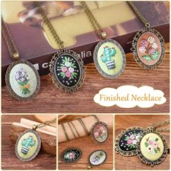 4 Packs Embroidery Kit For Beginners, Shynek 26 Pcs Mini Cross Stitch Kits Includes Stamped Embroidery Clothes With Flowers Pattern Embroidery Necklace Pendant Embroidery Hoops And Necklace Chains -Michaels Stores 34476130998320