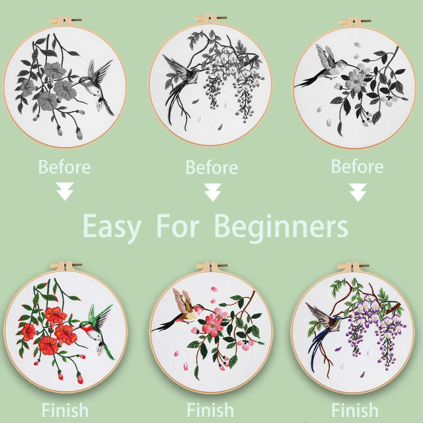 3 Sets Hummingbird Embroidery Kit For Beginners Needlepoint Kits For Adults Cross Stitch Kits With Clear Instructions,Easy Funny Stamped Bird Patterns Fabric Hand Crafts 17 3 Sets Hummingbird Embroidery Kit For Beginners Needlepoint Kits For Adults Cross Stitch Kits With Clear Instructions,Easy Funny Stamped Bird Patterns Fabric Hand Crafts - Image 15