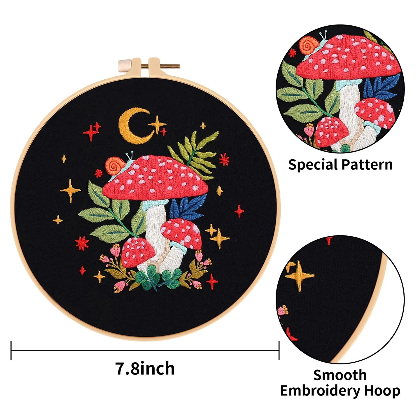 Nuberlic 3 Pack Embroidery Kit For Beginner Adults, Stamped Cross Stitch With Mushroom Patterns Include 3 Hoop, Cloth Thread Needles And Instructions 13 Nuberlic 3 Pack Embroidery Kit For Beginner Adults, Stamped Cross Stitch With Mushroom Patterns Include 3 Hoop, Cloth Thread Needles And Instructions - Image 11