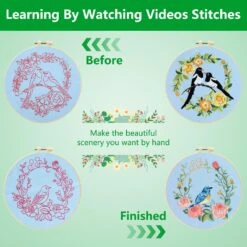 Embroidery Kit For Beginners Adults,Bird-Hummingbird Embroidery Kit Cross Stitch Kits For Beginner Easy To Learn Stitches Instruction Video Stamped Embroidery Pattern Flowers B2-2 Sets -Michaels Stores 34477691656240 2
