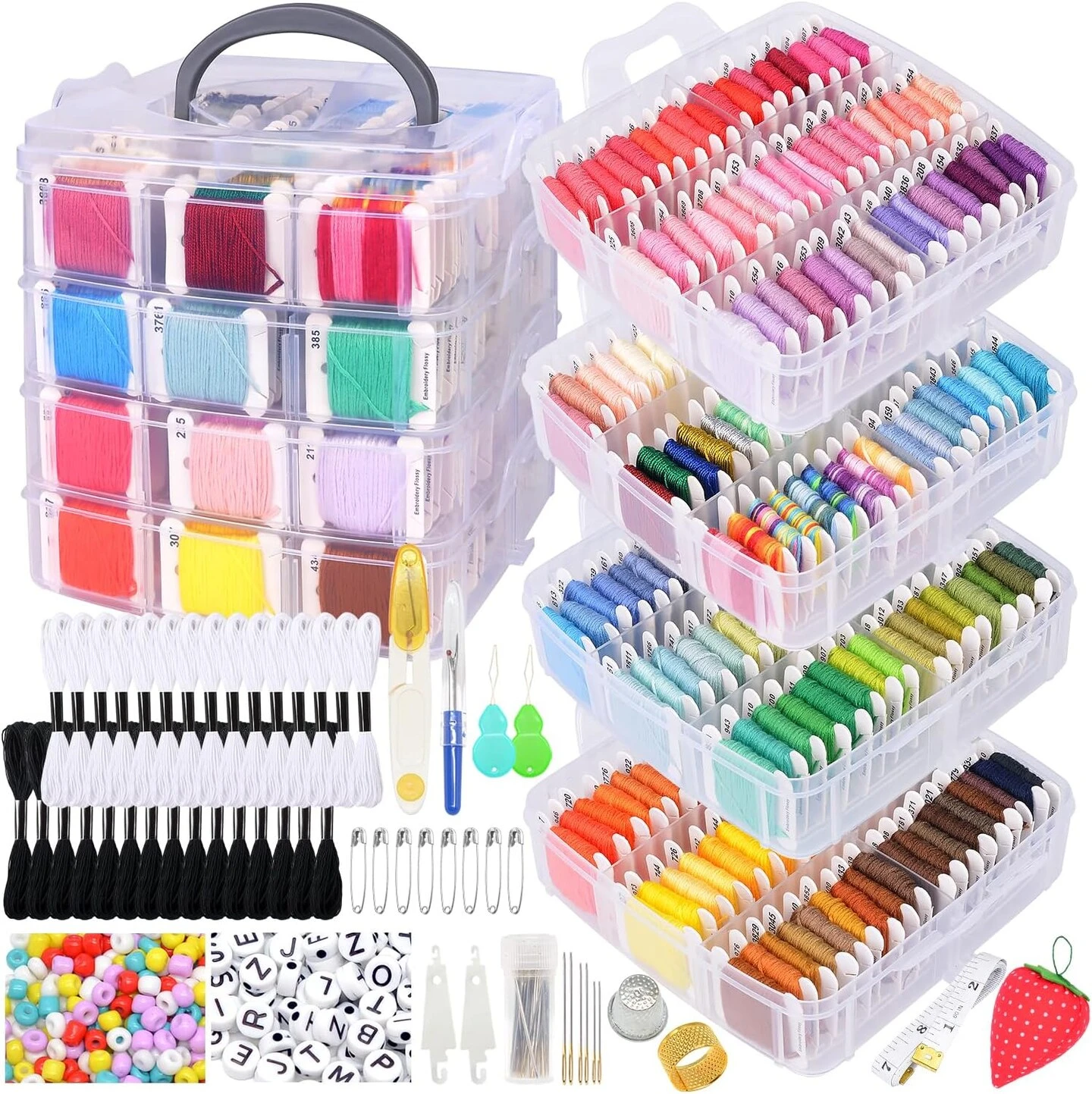 Embroidery Thread Kit Including 200 Skeins Embroidery Floss 30 Skeins White & Black Embroidery Thread Cross Stitch Tool For Friendship Bracelets Arts DIY Crafts With 4-Tier Transparent Box 12 Embroidery Thread Kit Including 200 Skeins Embroidery Floss 30 Skeins White & Black Embroidery Thread Cross Stitch Tool For Friendship Bracelets Arts DIY Crafts With 4-Tier Transparent Box - Image 11