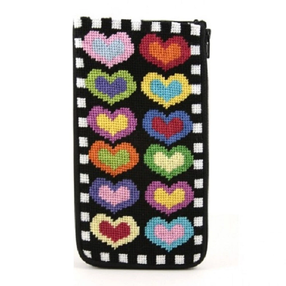 Eyeglass Case - Hearts On Black - Needlepoint Kit Multicolor 4 Eyeglass Case - Hearts On Black - Needlepoint Kit Multicolor - Image 2