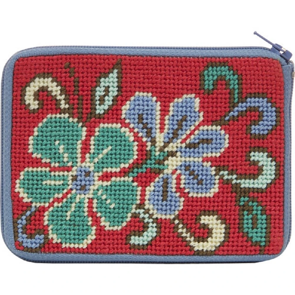 Stitch And Zip Coin/Credit Card Case Needlepoint Kit-Red Asian Floral SZ202 Multicolor 4 Stitch And Zip Coin/Credit Card Case Needlepoint Kit-Red Asian Floral SZ202 Multicolor - Image 2