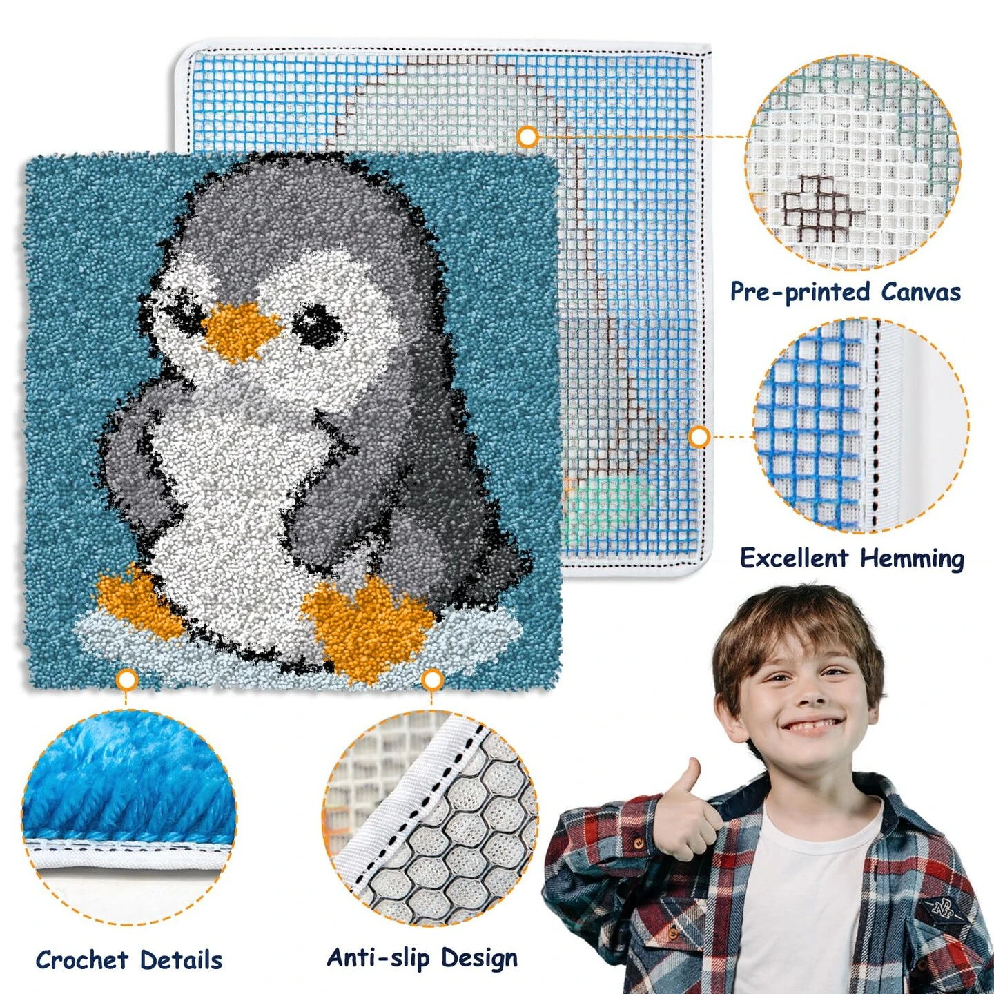 Latch Hook Kits For Kids Adults DIY Rug Tapestry Kits With Printed Canvas Embroidery Kits Festival Gifts Home Decoration (Penguin,11.8inch X 11.8inch) 6 Latch Hook Kits For Kids Adults DIY Rug Tapestry Kits With Printed Canvas Embroidery Kits Festival Gifts Home Decoration (Penguin,11.8inch X 11.8inch) - Image 4