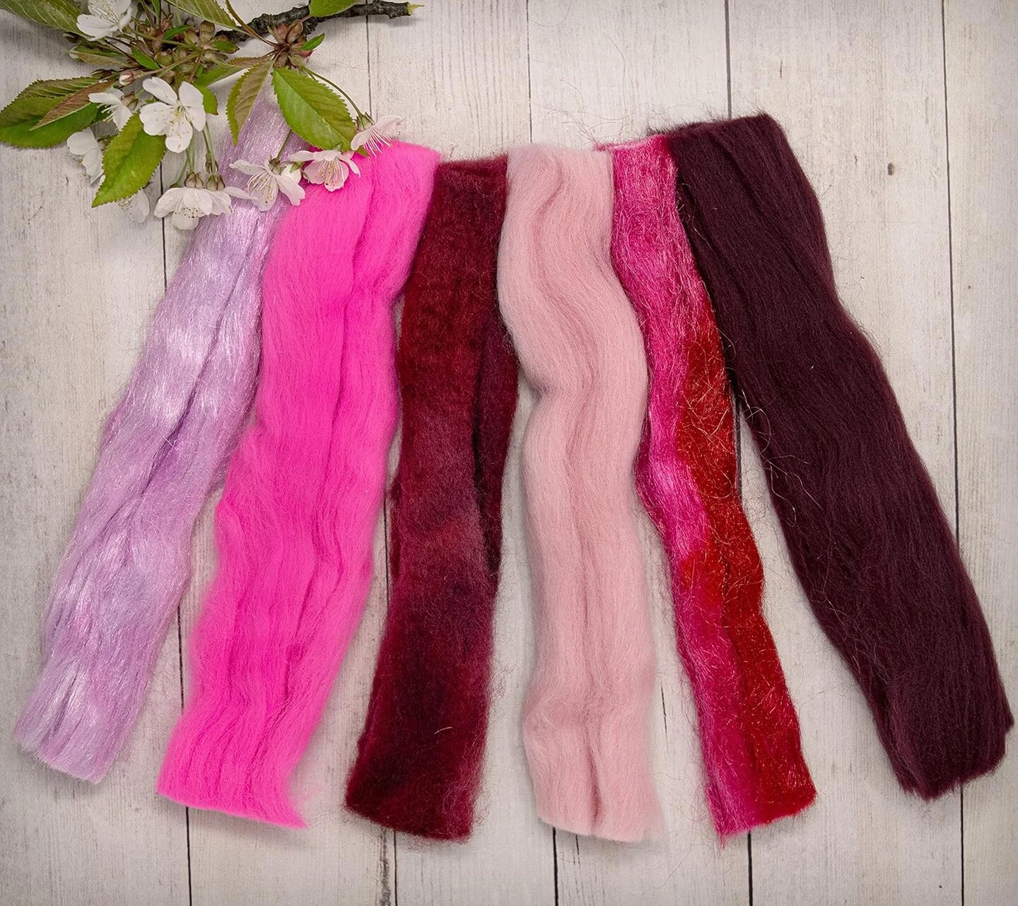 Multi Fiber Sampler - Super Soft Merino Roving, Hand Dyed BFL Wool & Sparkling Firestar For Felting, Spinning, Doll Making Pink 3 Multi Fiber Sampler - Super Soft Merino Roving, Hand Dyed BFL Wool & Sparkling Firestar For Felting, Spinning, Doll Making Pink
