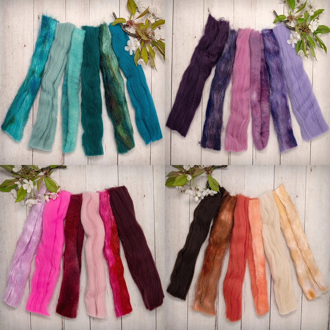 Multi Fiber Sampler - Super Soft Merino Roving, Hand Dyed BFL Wool & Sparkling Firestar For Felting, Spinning, Doll Making All 4 3 Multi Fiber Sampler - Super Soft Merino Roving, Hand Dyed BFL Wool & Sparkling Firestar For Felting, Spinning, Doll Making All 4