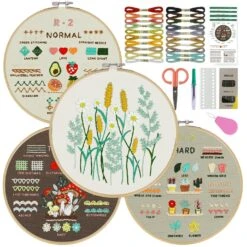 CYANFOUR 4 Stage Embroidery Kit For Beginners Adults, Easy To Learn 29 Different Stitches From Instruction & Video, Needlepoint Kits For Adults With Stamped Embroidery Patterns.
