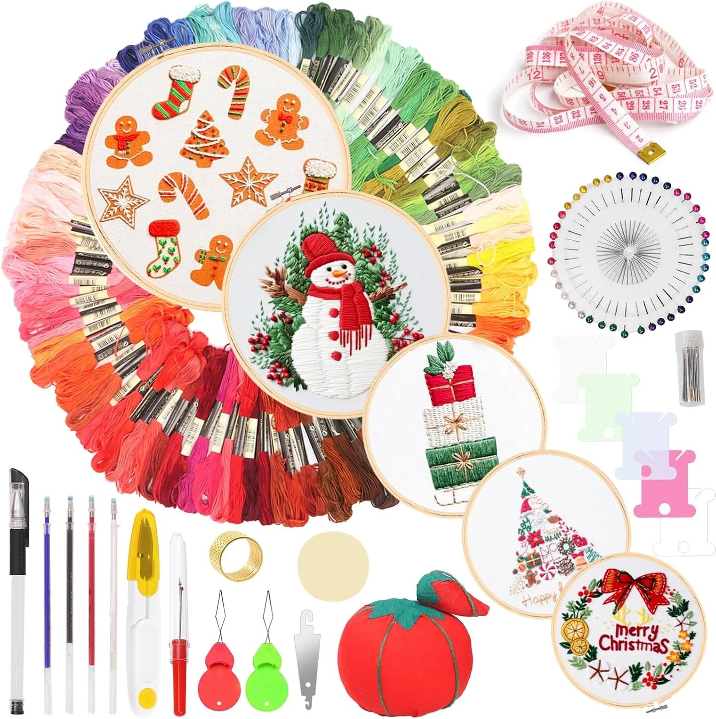 212Pcs Embroidery Kit, Stitch Kits Include 100 Colors Threads, Aida Cloth, Sewing Pins, Floss Bobbins, Embroidery Needles, Bamboo Embroidery Hoops, The Shell Of A Pen With Erasable Refill 14 212Pcs Embroidery Kit, Stitch Kits Include 100 Colors Threads, Aida Cloth, Sewing Pins, Floss Bobbins, Embroidery Needles, Bamboo Embroidery Hoops, The Shell Of A Pen With Erasable Refill - Image 12