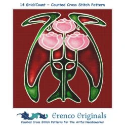 Art Nouveau 3 Pink Roses Flower Red Background Counted Cross Stitch Pattern -Michaels Stores 4159879867337 1