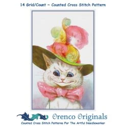 Louis Wain's White Kitty Cat With Fancy Hat Counted Cross Stitch Chart Pattern -Michaels Stores 4159911619529 1