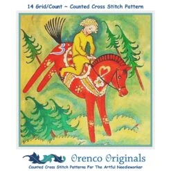 Scandinavian Child Riding Red Horse Counted Cross Stitch Chart Pattern -Michaels Stores 4159917240265 2