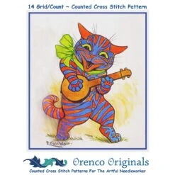 Louis Wain's Striped Kitty Cat Playing Banjo Counted Cross Stitch Chart Pattern 27 Louis Wain's Striped Kitty Cat Playing Banjo Counted Cross Stitch Chart Pattern -Michaels Stores 4159933115337 2
