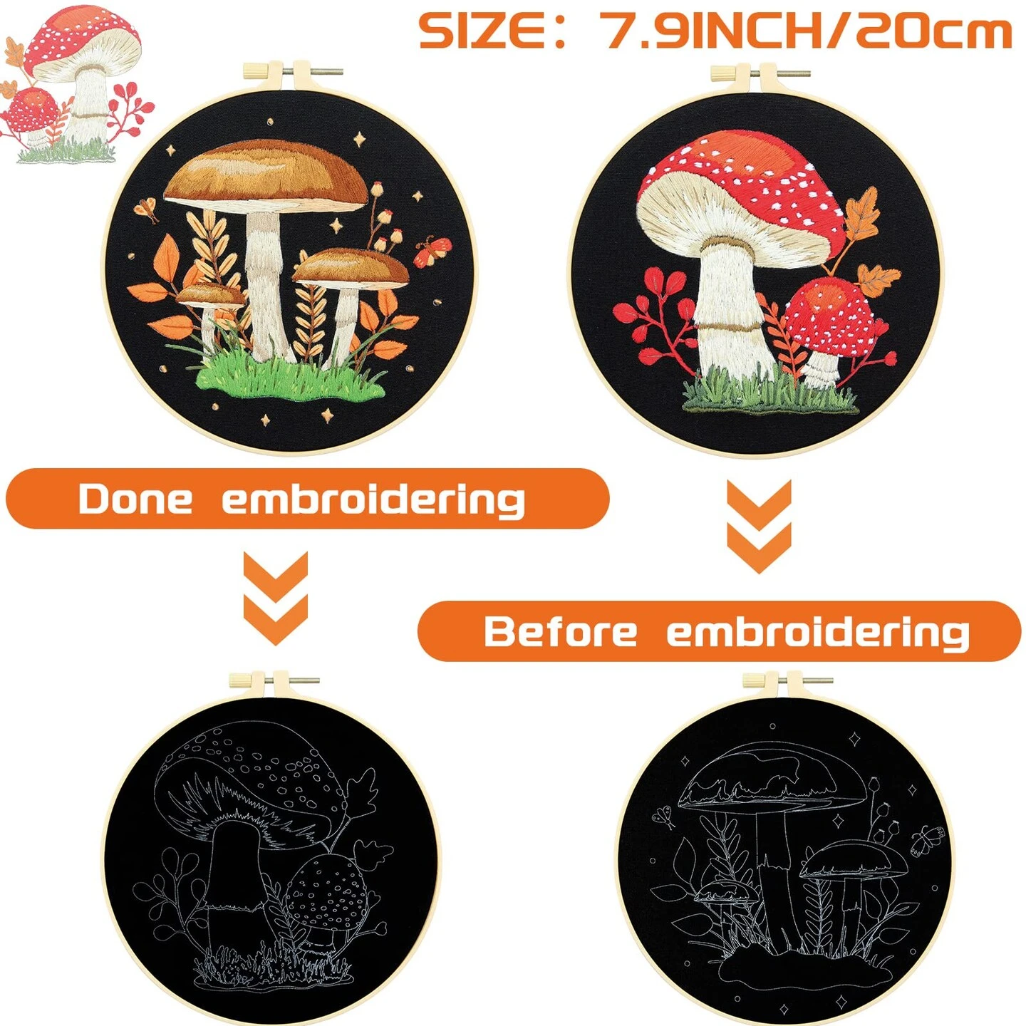 5 Sets Mushroom Embroidery Kit For Beginners With Pattern And Instructions Include Embroidery Cloth Hoops Threads For Craft Lover Hand Stitch DIY Adult Hand Needlepoint 6 5 Sets Mushroom Embroidery Kit For Beginners With Pattern And Instructions Include Embroidery Cloth Hoops Threads For Craft Lover Hand Stitch DIY Adult Hand Needlepoint - Image 4