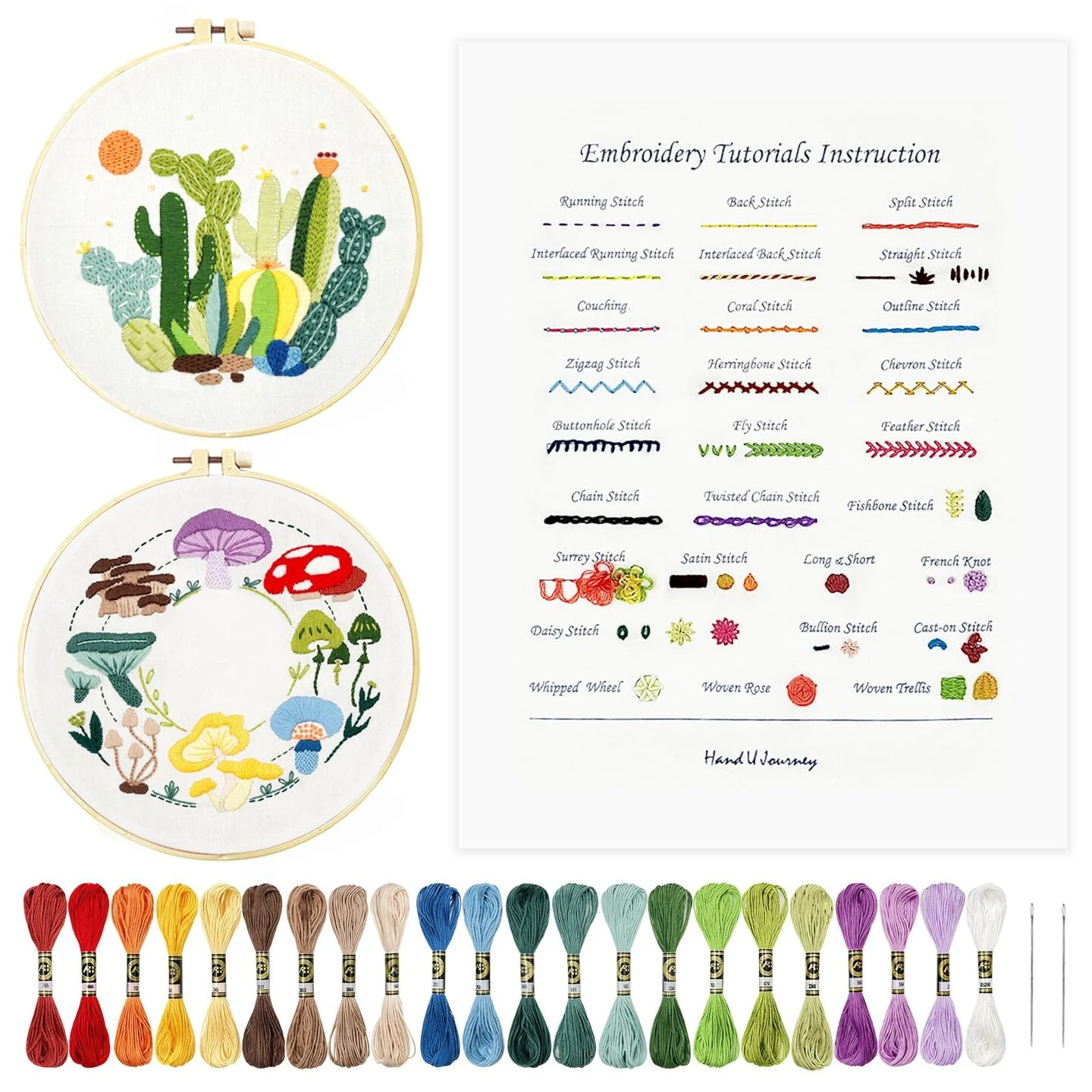 HAND U JOURNEY Basic Embroidery Stitch Kit: Perfect For Beginners With 28 Different Stitches And A Mushroom Embroidery Set 3 HAND U JOURNEY Basic Embroidery Stitch Kit: Perfect For Beginners With 28 Different Stitches And A Mushroom Embroidery Set