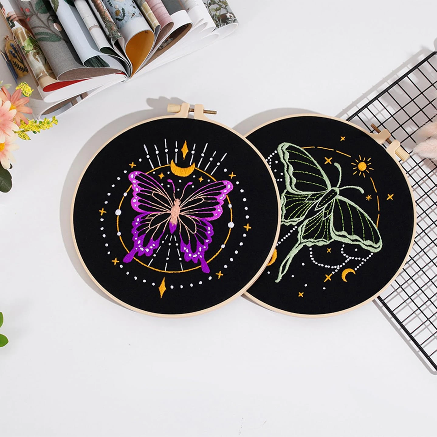 3 Sets Tarot Embroidery Kits For Beginners,Cross Stitch Kit For Adults,Crewel Starters Needlepoint With Moon, Butterfly, Bee And Moth Pattern And Tool 11 3 Sets Tarot Embroidery Kits For Beginners,Cross Stitch Kit For Adults,Crewel Starters Needlepoint With Moon, Butterfly, Bee And Moth Pattern And Tool - Image 9