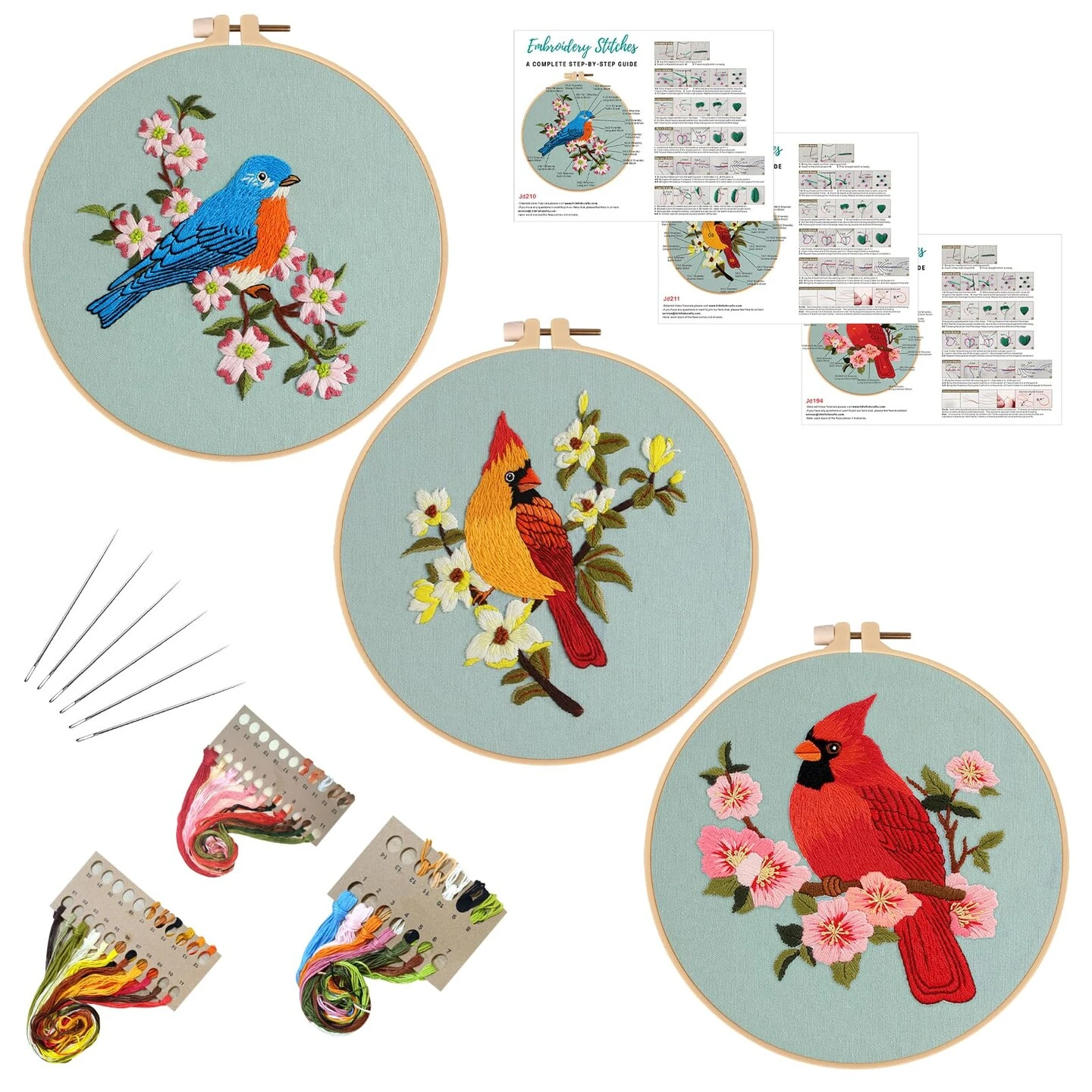 3 Sets Bird Embroidery Kits For Beginners,Adults Starter Flower Pattern Cross Stitch Kit DIY Needlepoint Kits With Embroidery Instructions 3 3 Sets Bird Embroidery Kits For Beginners,Adults Starter Flower Pattern Cross Stitch Kit DIY Needlepoint Kits With Embroidery Instructions