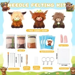 Highland Cow Needle Felting Kit - Set Of 3 Different Highland Cow Doll Wool Felt Needle Felting Tools Foam Pad, DIY Home Decoration Needle Felting Craft Party Supplies For Beginners -Michaels Stores 43227208243248 2