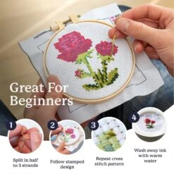 Cross Stitch Kits For Beginners (Flower Theme - 6.75 Inch - 4 Pack 1 X Embroidery Hoop) DIY Embroidery Needlepoint Patterns For Adults, Includes Poppy, Rose, Sunflower And Pansy. -Michaels Stores 43227826640944 2