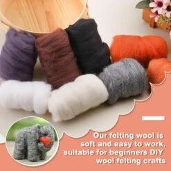Needle Felting Wool 80 G, Wool Roving, 8 Colors Felting Wool, Felting Wool Bulk, Wool Roving For Needle Felting, For DIY Craft Materials And Felting Wool Craftsmen, White, Black, Brown -Michaels Stores 43227900303408