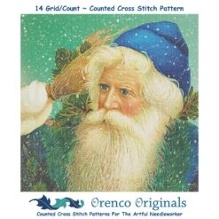 Christmas St. Nick Santa In Blue-Square Counted Cross Stitch Pattern