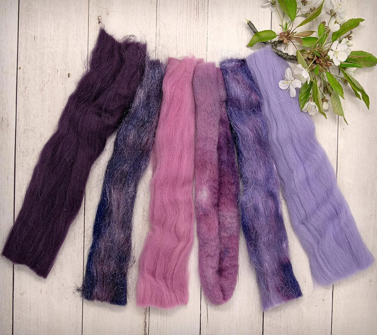 Multi Fiber Sampler - Super Soft Merino Roving, Hand Dyed BFL Wool & Sparkling Firestar For Felting, Spinning, Doll Making Purple 8 Multi Fiber Sampler - Super Soft Merino Roving, Hand Dyed BFL Wool & Sparkling Firestar For Felting, Spinning, Doll Making Purple - Image 6