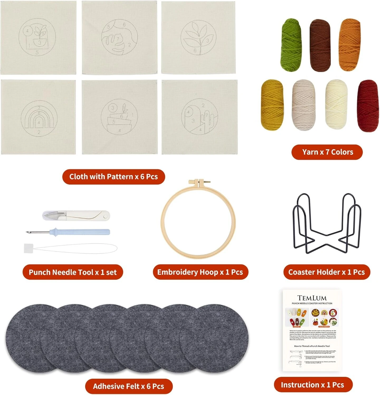 Punch Needle Coasters Kit, Punch Needle Embroidery Kit For Beginners And Adults Including Patterns, Tools, Yarns, Hoop, Instruction, Coaster Holder Coaster Art Craft Supplies (Plants) 9 Punch Needle Coasters Kit, Punch Needle Embroidery Kit For Beginners And Adults Including Patterns, Tools, Yarns, Hoop, Instruction, Coaster Holder Coaster Art Craft Supplies (Plants) - Image 7