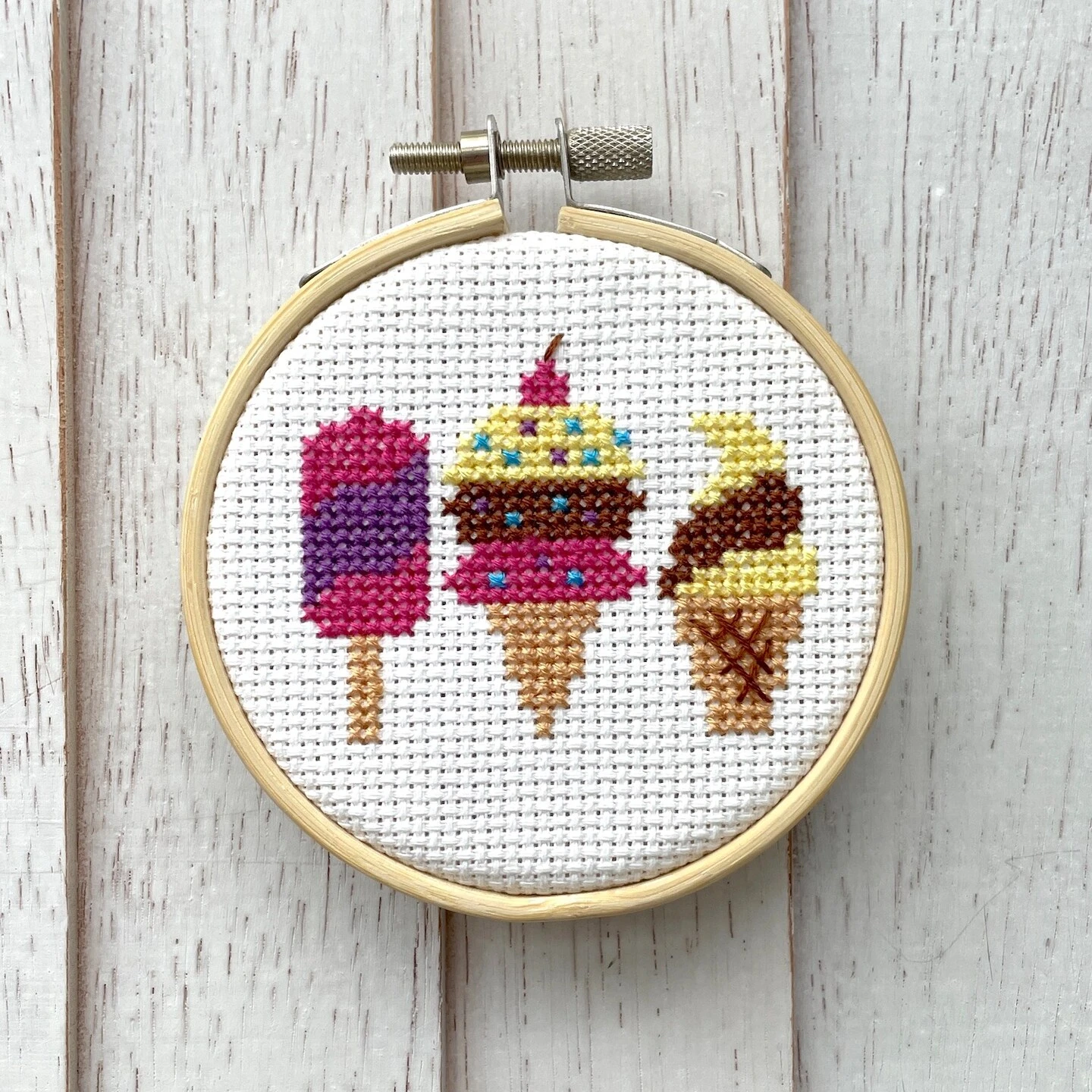 Ice Cream Mini Cross Stitch Kit 4 Ice Cream Mini Cross Stitch Kit - Image 2