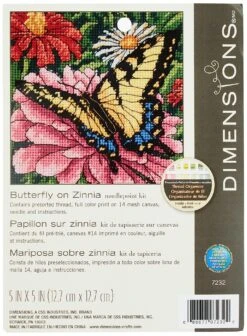 Dimensions 07232 Butterfly And Zinnias Nature Needlepoint Kit, 5" W X 5" H