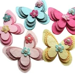 Chenkou Craft 15pcs New Padded Felt Butterfly Satin Ribbon Flowers Beads Appliques Wedding A454 (Multi-Color)