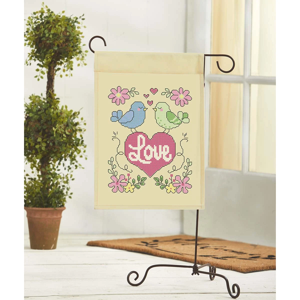 HerrschnersLovebirds Porch Flag Stamped Cross-Stitch Kit Multicolor 5 HerrschnersLovebirds Porch Flag Stamped Cross-Stitch Kit Multicolor - Image 3